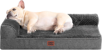 Orthopedic Dog Bed Medium Size, Memory Foam Dog Bed, Grey | Small Dog Sofa with Washable Removable Cover, Waterproof Pet Couch for Crate with Nonskid Bottom, 30x20x6