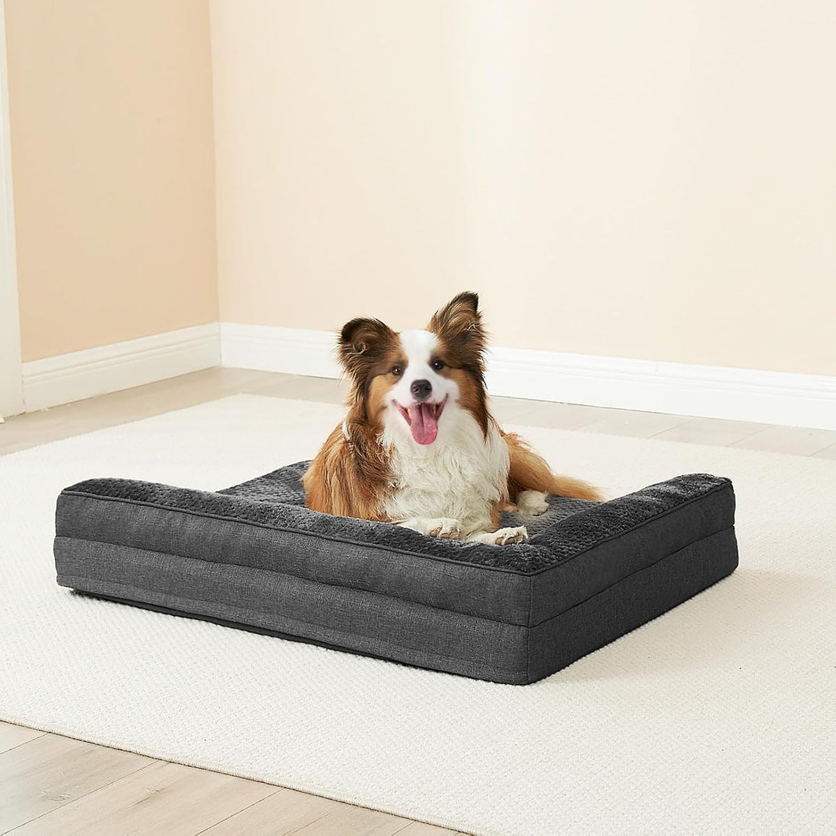 Orthopedic Dog Bed Medium Size, Memory Foam Dog Bed, Grey | Small Dog Sofa with Washable Removable Cover, Waterproof Pet Couch for Crate with Nonskid Bottom, 30x20x6