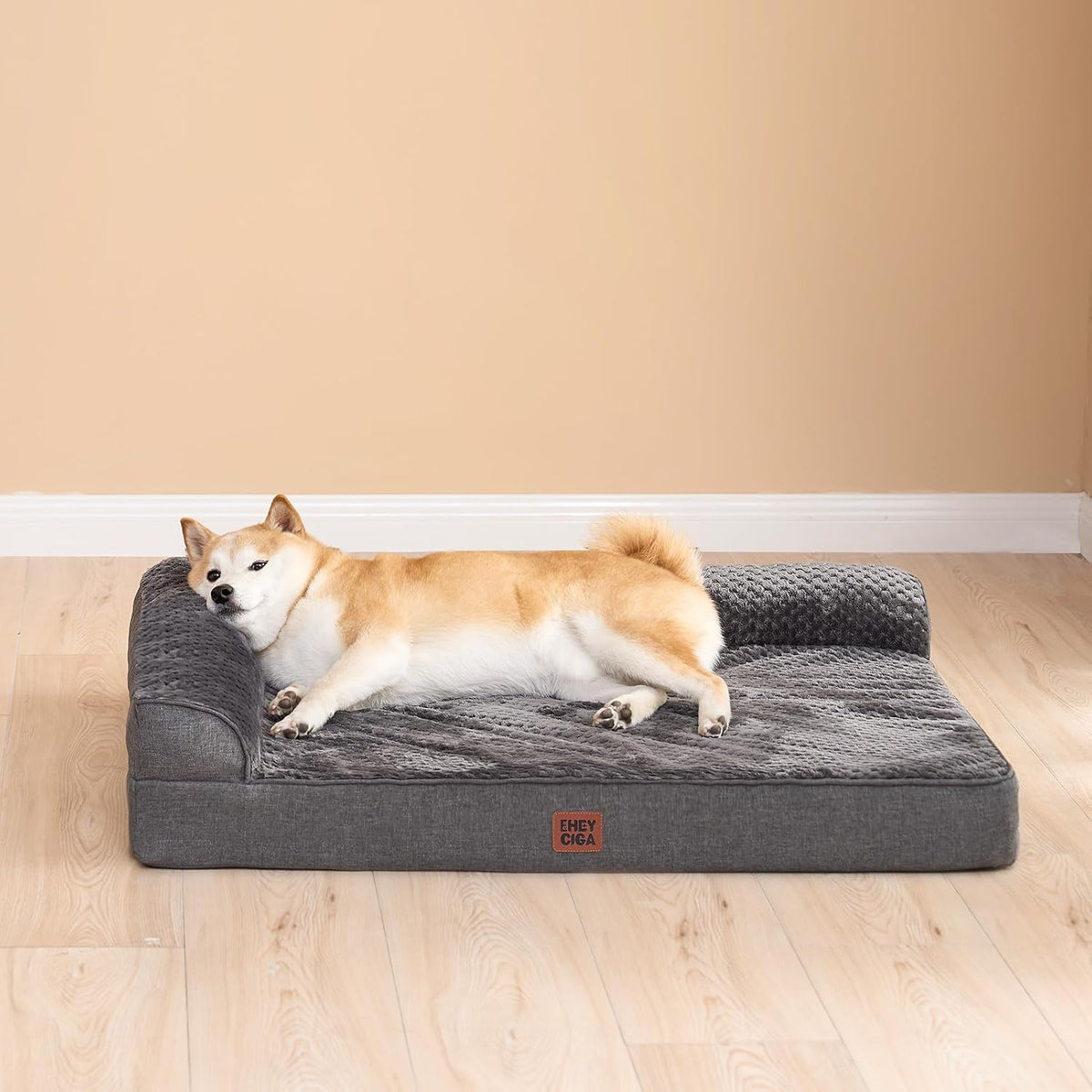 Orthopedic Dog Bed Medium Size, Memory Foam Dog Bed, Grey | Small Dog Sofa with Washable Removable Cover, Waterproof Pet Couch for Crate with Nonskid Bottom, 30x20x6