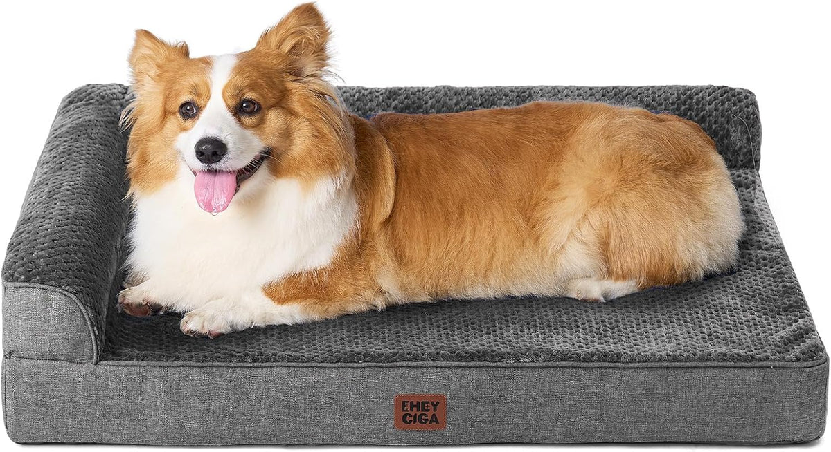 Orthopedic Dog Bed Medium Size, Memory Foam Dog Bed, Grey | Small Dog Sofa with Washable Removable Cover, Waterproof Pet Couch for Crate with Nonskid Bottom, 30x20x6