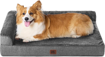 Orthopedic Dog Bed Medium Size, Memory Foam Dog Bed, Grey | Small Dog Sofa with Washable Removable Cover, Waterproof Pet Couch for Crate with Nonskid Bottom, 30x20x6