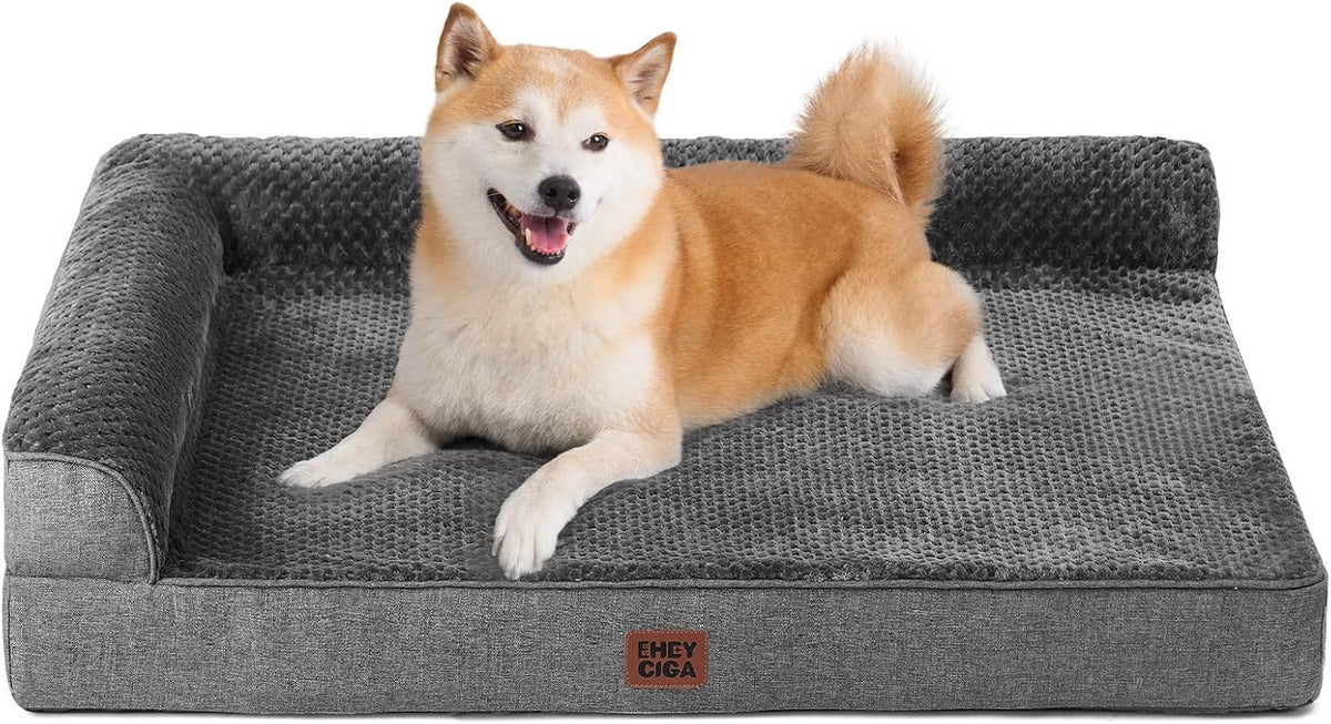 Orthopedic Dog Bed Medium Size, Memory Foam Dog Bed, Grey | Small Dog Sofa with Washable Removable Cover, Waterproof Pet Couch for Crate with Nonskid Bottom, 30x20x6