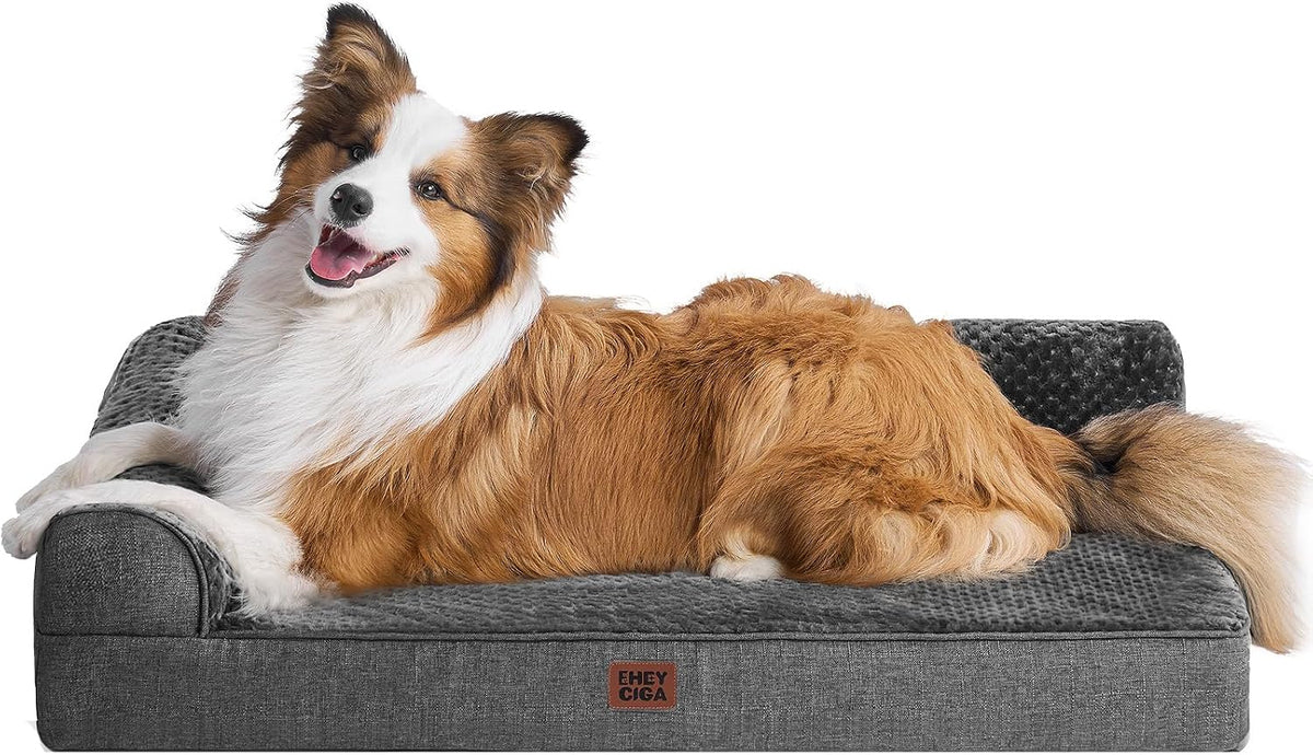 Orthopedic Dog Bed Medium Size, Memory Foam Dog Bed, Grey | Small Dog Sofa with Washable Removable Cover, Waterproof Pet Couch for Crate with Nonskid Bottom, 30x20x6