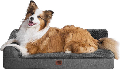 Orthopedic Dog Bed Medium Size, Memory Foam Dog Bed, Grey | Small Dog Sofa with Washable Removable Cover, Waterproof Pet Couch for Crate with Nonskid Bottom, 30x20x6
