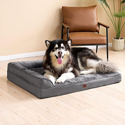 Orthopedic Dog Bed Medium Size, Memory Foam Dog Bed, Grey | Small Dog Sofa with Washable Removable Cover, Waterproof Pet Couch for Crate with Nonskid Bottom, 30x20x6