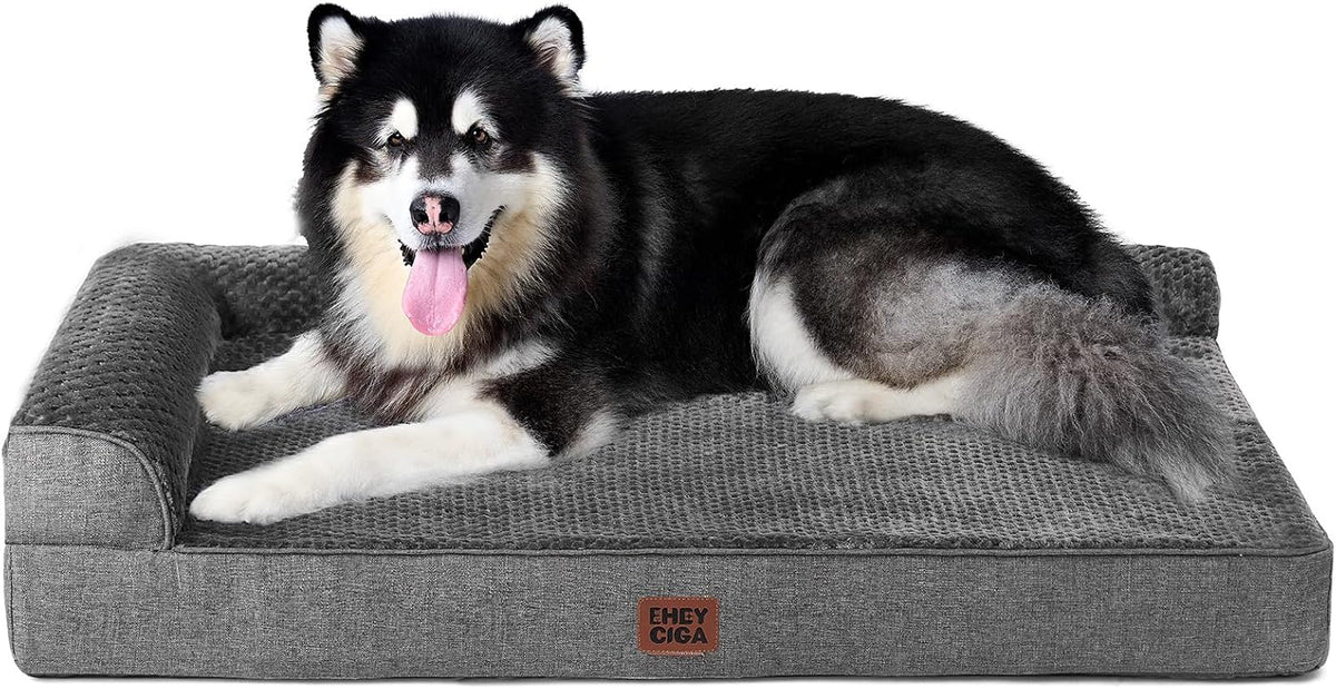 Orthopedic Dog Bed Medium Size, Memory Foam Dog Bed, Grey | Small Dog Sofa with Washable Removable Cover, Waterproof Pet Couch for Crate with Nonskid Bottom, 30x20x6