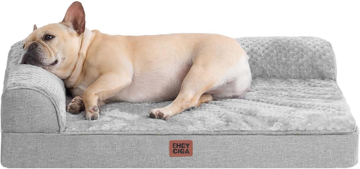Orthopedic Dog Bed Medium Size, Memory Foam Dog Bed, Grey | Small Dog Sofa with Washable Removable Cover, Waterproof Pet Couch for Crate with Nonskid Bottom, 30x20x6