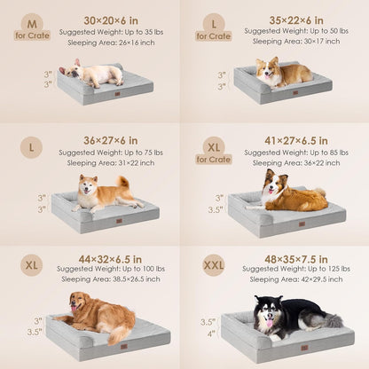 Orthopedic Dog Bed Medium Size, Memory Foam Dog Bed, Grey | Small Dog Sofa with Washable Removable Cover, Waterproof Pet Couch for Crate with Nonskid Bottom, 30x20x6