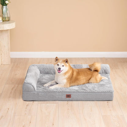 Orthopedic Dog Bed Medium Size, Memory Foam Dog Bed, Grey | Small Dog Sofa with Washable Removable Cover, Waterproof Pet Couch for Crate with Nonskid Bottom, 30x20x6