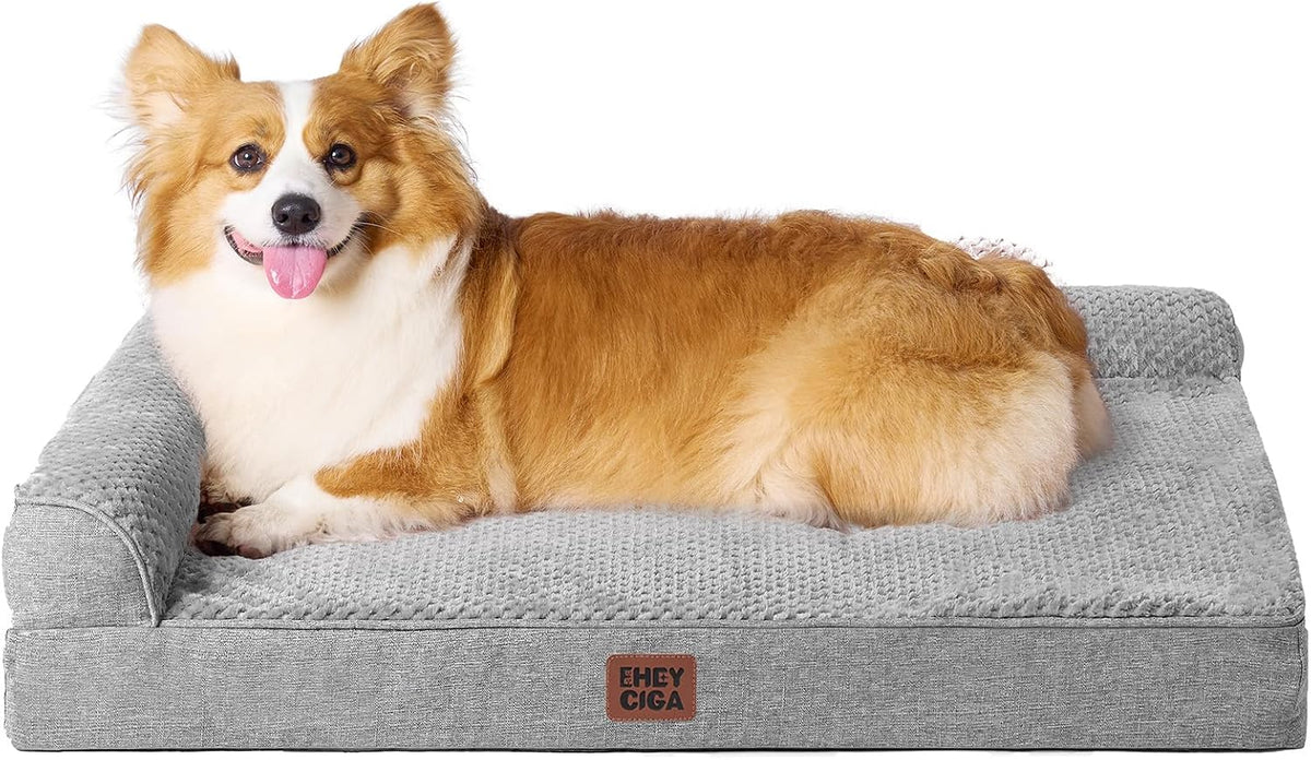 Orthopedic Dog Bed Medium Size, Memory Foam Dog Bed, Grey | Small Dog Sofa with Washable Removable Cover, Waterproof Pet Couch for Crate with Nonskid Bottom, 30x20x6