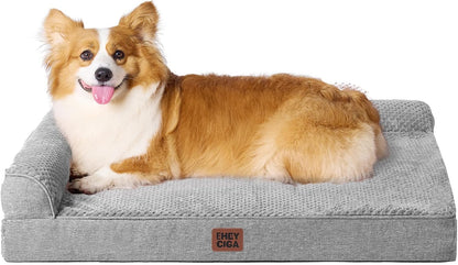Orthopedic Dog Bed Medium Size, Memory Foam Dog Bed, Grey | Small Dog Sofa with Washable Removable Cover, Waterproof Pet Couch for Crate with Nonskid Bottom, 30x20x6
