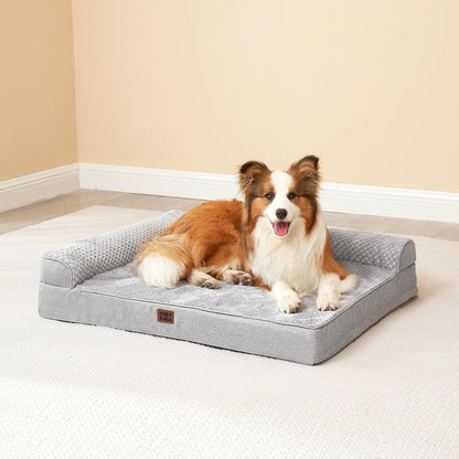 Orthopedic Dog Bed Medium Size, Memory Foam Dog Bed, Grey | Small Dog Sofa with Washable Removable Cover, Waterproof Pet Couch for Crate with Nonskid Bottom, 30x20x6