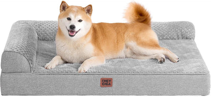 Orthopedic Dog Bed Medium Size, Memory Foam Dog Bed, Grey | Small Dog Sofa with Washable Removable Cover, Waterproof Pet Couch for Crate with Nonskid Bottom, 30x20x6