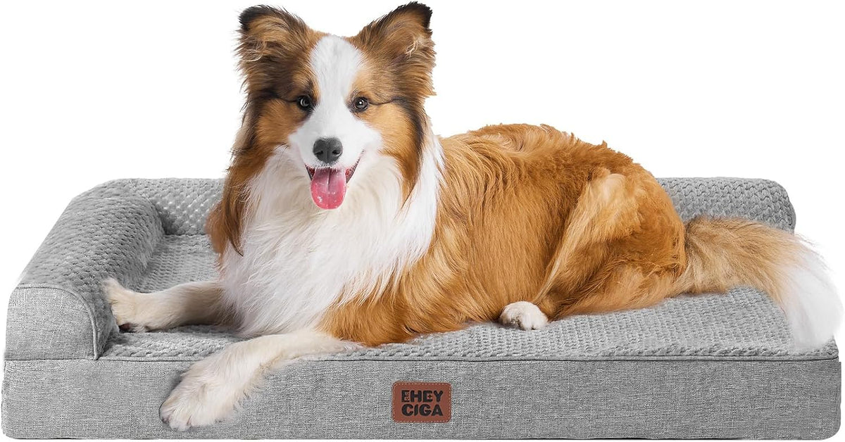 Orthopedic Dog Bed Medium Size, Memory Foam Dog Bed, Grey | Small Dog Sofa with Washable Removable Cover, Waterproof Pet Couch for Crate with Nonskid Bottom, 30x20x6