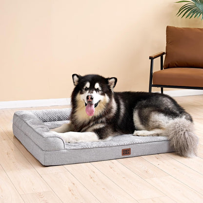 Orthopedic Dog Bed Medium Size, Memory Foam Dog Bed, Grey | Small Dog Sofa with Washable Removable Cover, Waterproof Pet Couch for Crate with Nonskid Bottom, 30x20x6