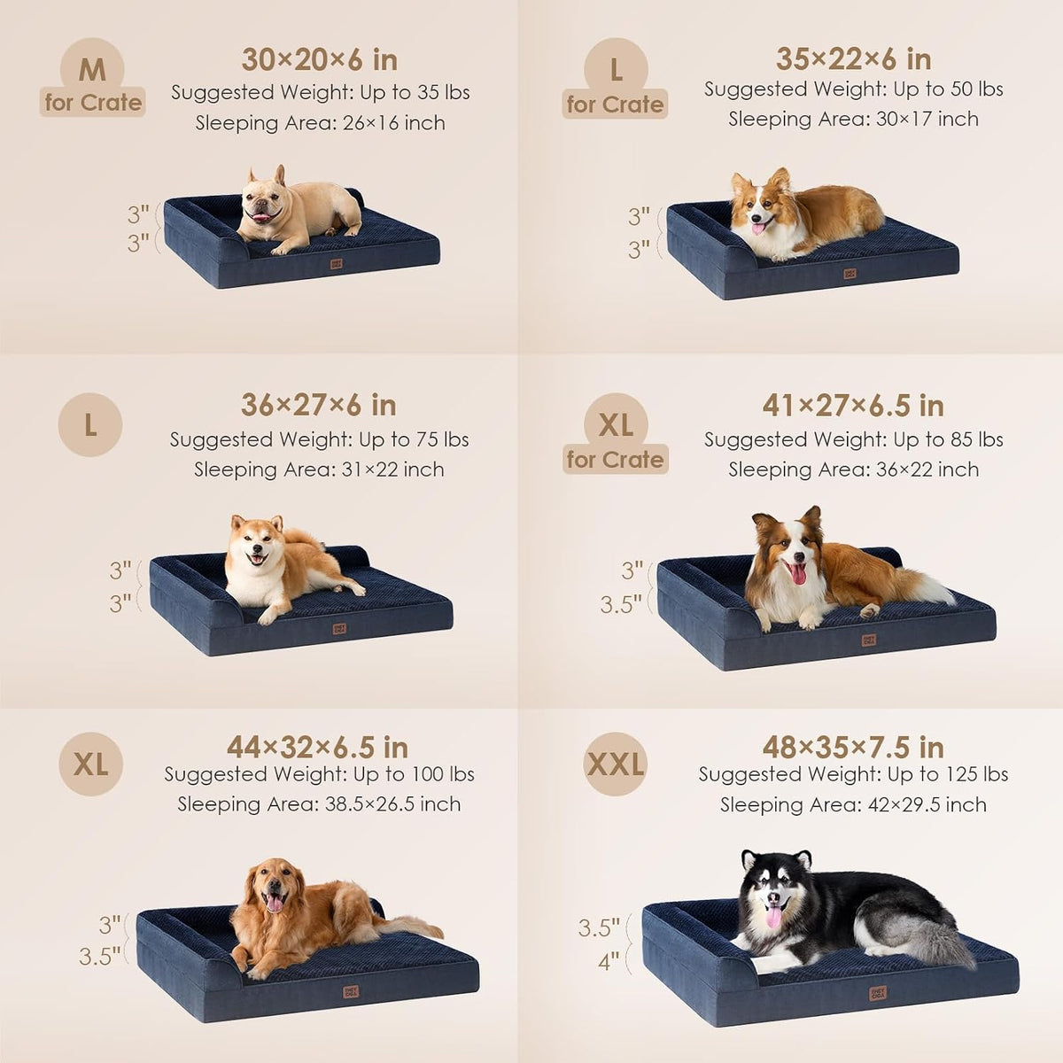 Orthopedic Dog Bed Medium Size, Memory Foam Dog Bed, Grey | Small Dog Sofa with Washable Removable Cover, Waterproof Pet Couch for Crate with Nonskid Bottom, 30x20x6
