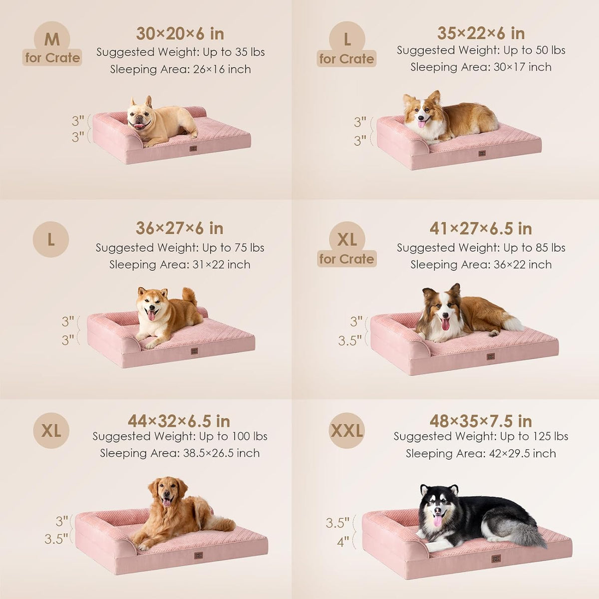 Orthopedic Dog Bed Medium Size, Memory Foam Dog Bed, Grey | Small Dog Sofa with Washable Removable Cover, Waterproof Pet Couch for Crate with Nonskid Bottom, 30x20x6