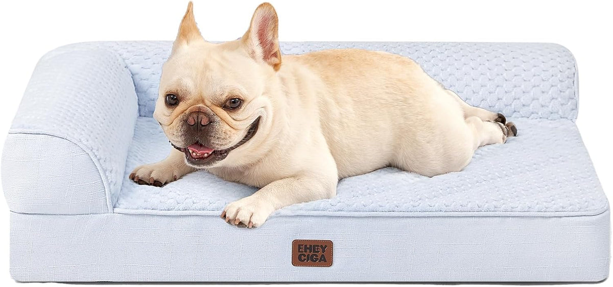 Orthopedic Dog Bed Medium Size, Memory Foam Dog Bed, Grey | Small Dog Sofa with Washable Removable Cover, Waterproof Pet Couch for Crate with Nonskid Bottom, 30x20x6