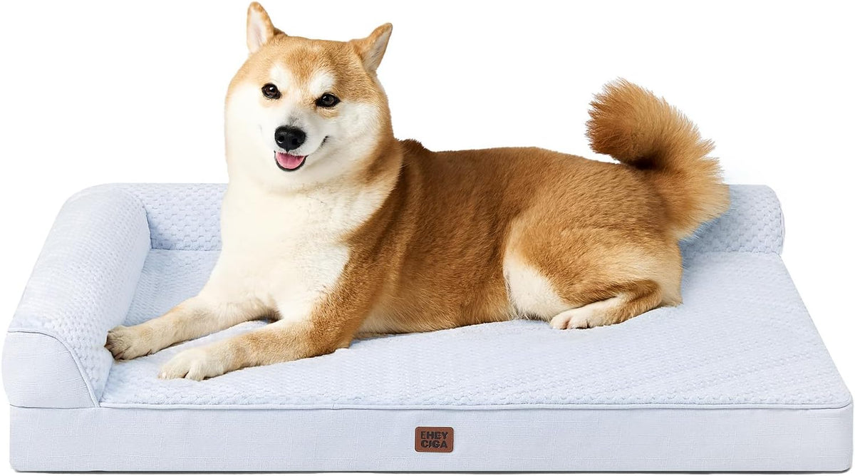 Orthopedic Dog Bed Medium Size, Memory Foam Dog Bed, Grey | Small Dog Sofa with Washable Removable Cover, Waterproof Pet Couch for Crate with Nonskid Bottom, 30x20x6
