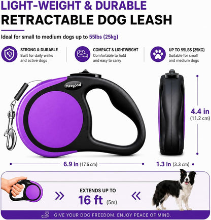 Heavy Duty Retractable Dog Leash-16ft Strong & Durable Walking Leash for S to L Dogs up to 45/115 lbs, Upgraded Lock System, Non Slip Grip, Tangle Free (Purple, Small/Medium)