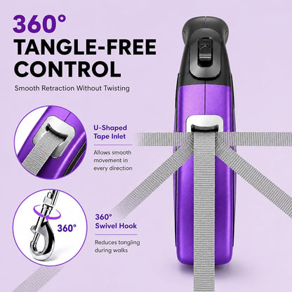 Heavy Duty Retractable Dog Leash-16ft Strong & Durable Walking Leash for S to L Dogs up to 45/115 lbs, Upgraded Lock System, Non Slip Grip, Tangle Free (Purple, Small/Medium)