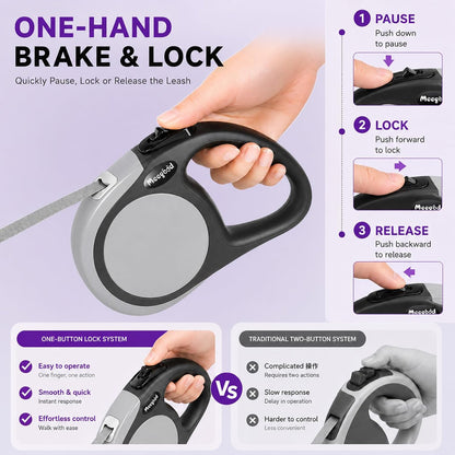 Heavy Duty Retractable Dog Leash-16ft Strong & Durable Walking Leash for S to L Dogs up to 45/115 lbs, Upgraded Lock System, Non Slip Grip, Tangle Free (Purple, Small/Medium)