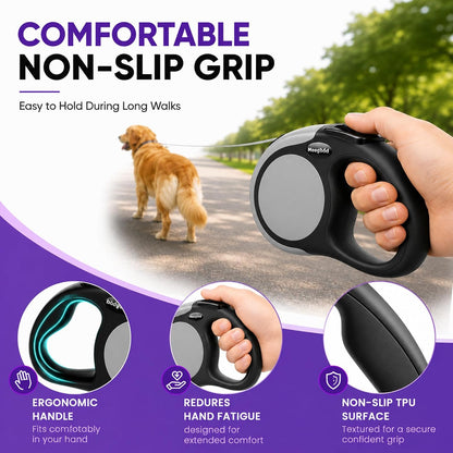 Heavy Duty Retractable Dog Leash-16ft Strong & Durable Walking Leash for S to L Dogs up to 45/115 lbs, Upgraded Lock System, Non Slip Grip, Tangle Free (Purple, Small/Medium)