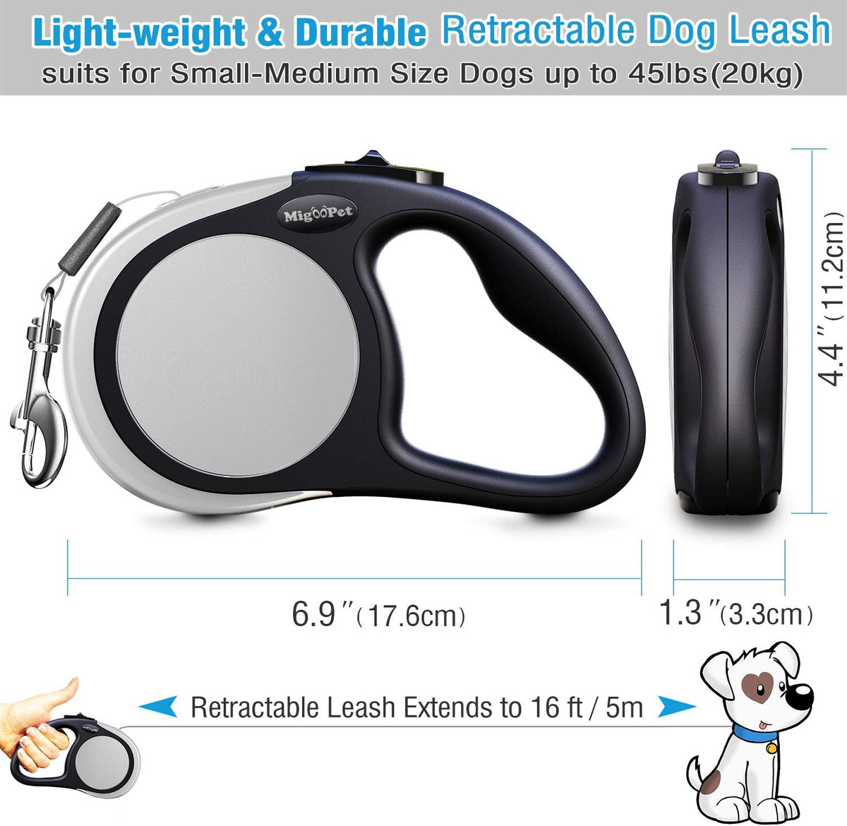 Heavy Duty Retractable Dog Leash-16ft Strong & Durable Walking Leash for S to L Dogs up to 45/115 lbs, Upgraded Lock System, Non Slip Grip, Tangle Free (Purple, Small/Medium)