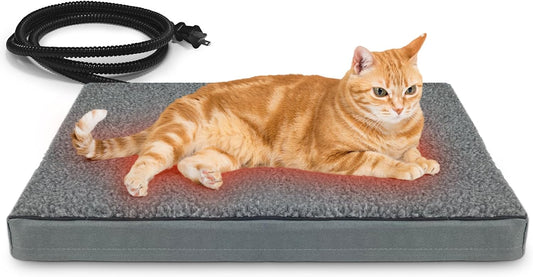 Heated Pet Beds for Indoor/Outdoor Cat & Dog Orthopedic Foam Warming Cat Beds Auto Temperature Control, Washable Cover with Waterproof Liner Thermo Kitty Electric Heating Bed