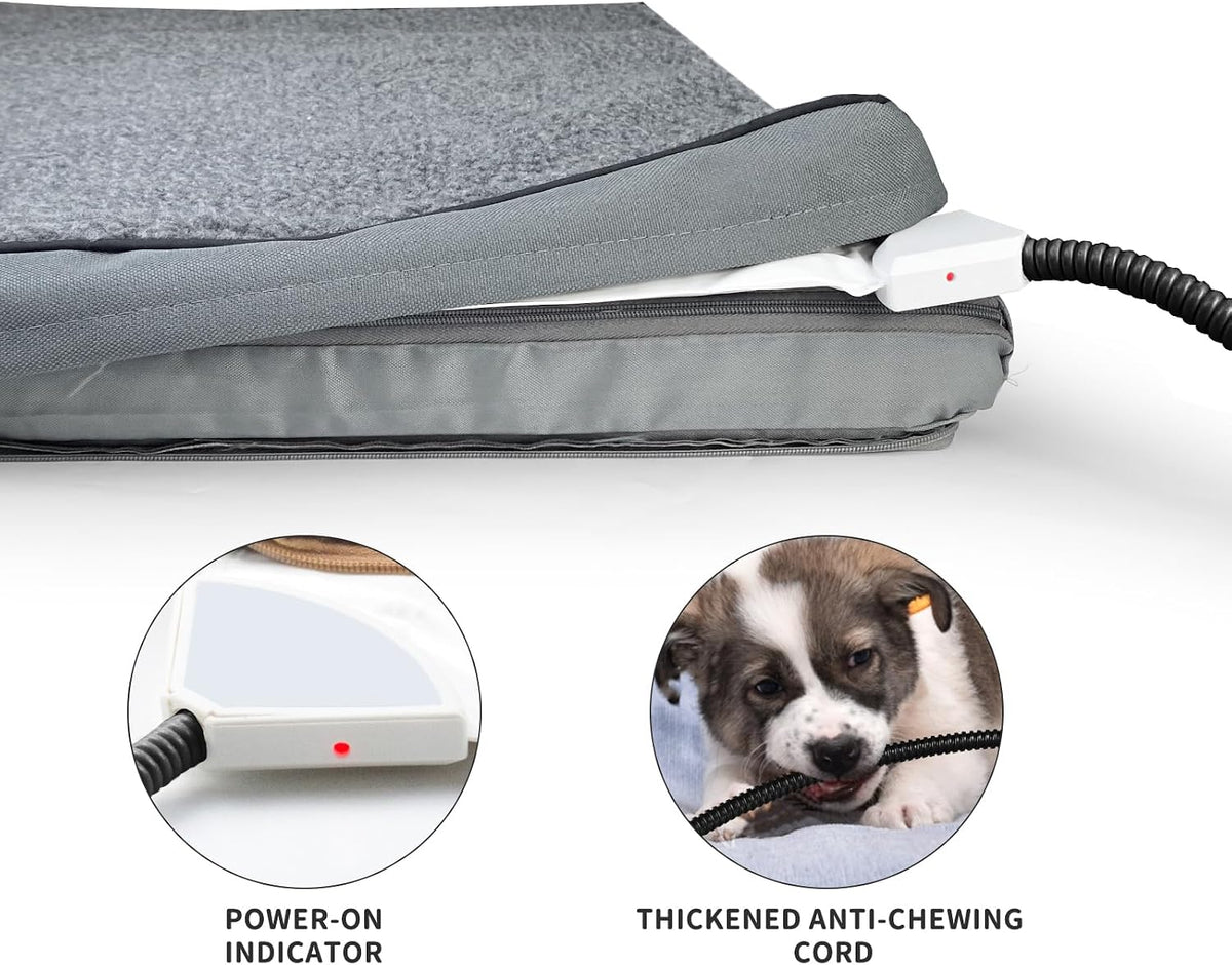 Heated Pet Beds for Indoor/Outdoor Cat & Dog Orthopedic Foam Warming Cat Beds Auto Temperature Control, Washable Cover with Waterproof Liner Thermo Kitty Electric Heating Bed