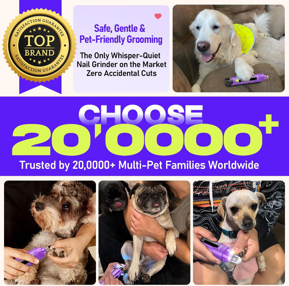 Whisper-Quiet Dog Nail Grinder 50%More Power for Sensitive Dogs,Cat