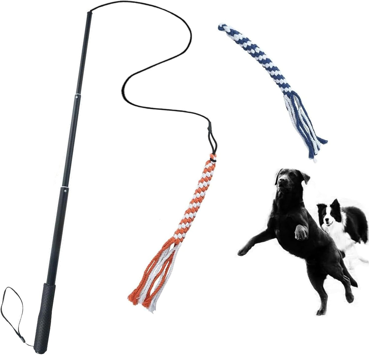 Dog Extendable Teaser Wand Pet Flirt Stick Pole Puppy Chasing Tail Interactive Toy for Small Medium Large Dogs Training Playing Exercise
