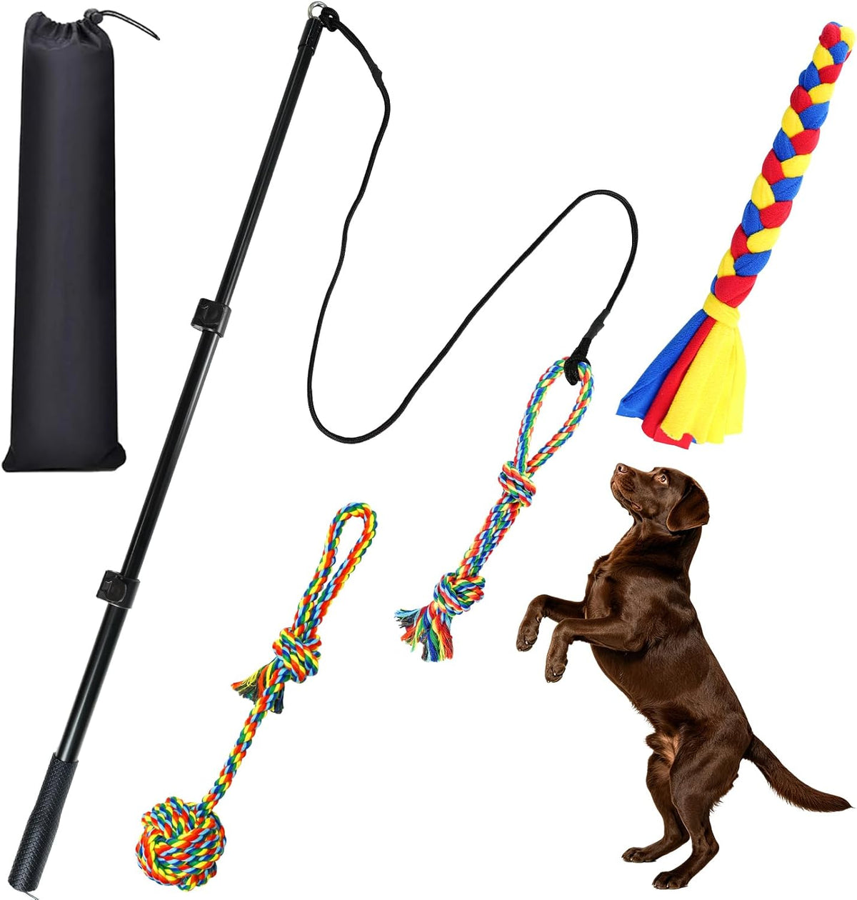 Dog Extendable Teaser Wand Pet Flirt Stick Pole Puppy Chasing Tail Interactive Toy for Small Medium Large Dogs Training Playing Exercise