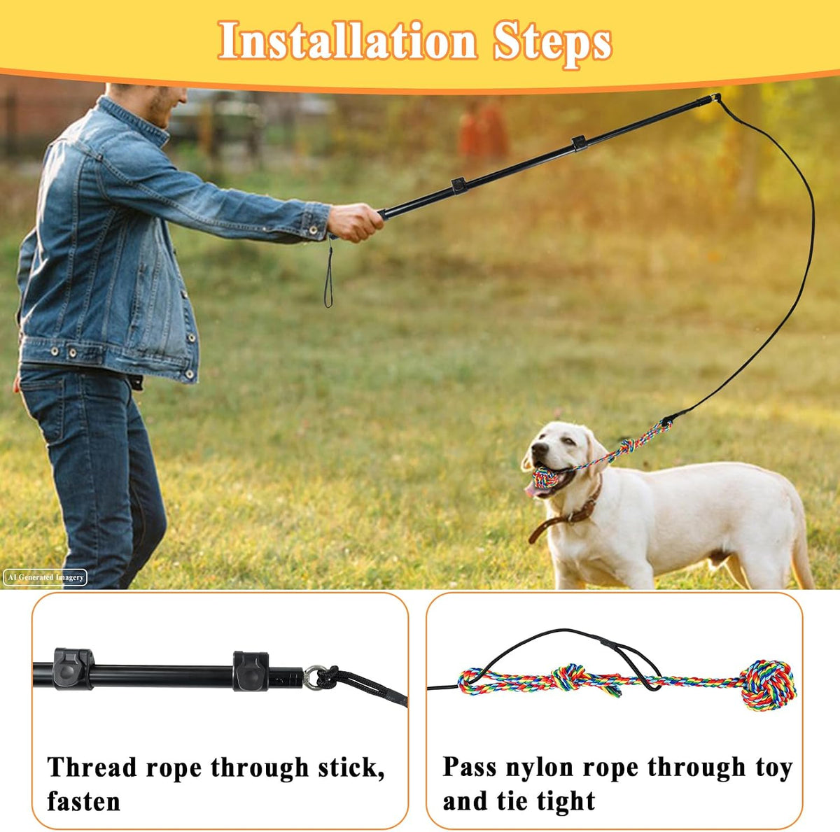 Dog Extendable Teaser Wand Pet Flirt Stick Pole Puppy Chasing Tail Interactive Toy for Small Medium Large Dogs Training Playing Exercise