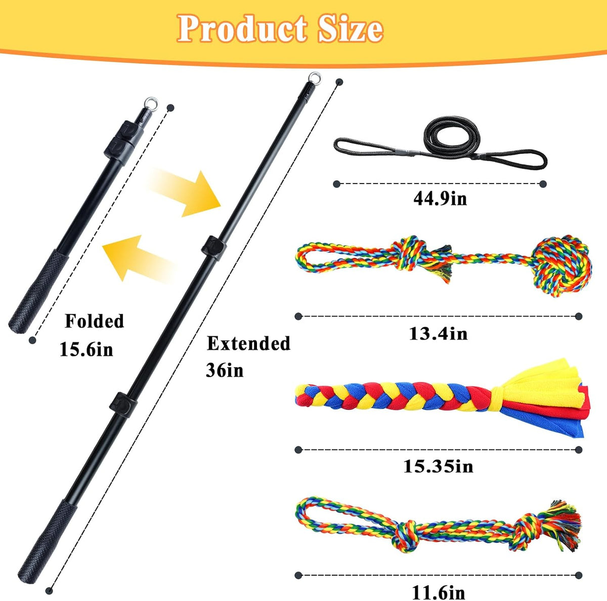 Dog Extendable Teaser Wand Pet Flirt Stick Pole Puppy Chasing Tail Interactive Toy for Small Medium Large Dogs Training Playing Exercise