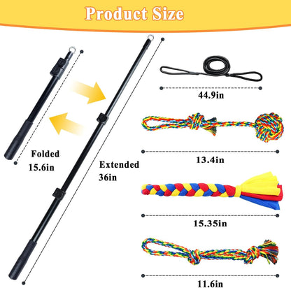 Dog Extendable Teaser Wand Pet Flirt Stick Pole Puppy Chasing Tail Interactive Toy for Small Medium Large Dogs Training Playing Exercise
