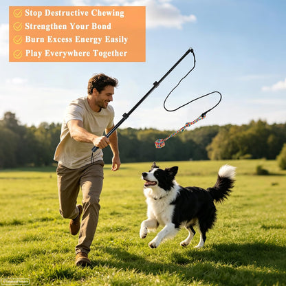 Dog Extendable Teaser Wand Pet Flirt Stick Pole Puppy Chasing Tail Interactive Toy for Small Medium Large Dogs Training Playing Exercise