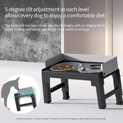 Elevated Dog Bowls for Medium and Large Dogs, Spill-Proof Tiltable Dog Feeder with Slow Feeder Bowl and Stainless Steel Water Bowl, 6-Height Adjustable Raised Dog Bowl Stand