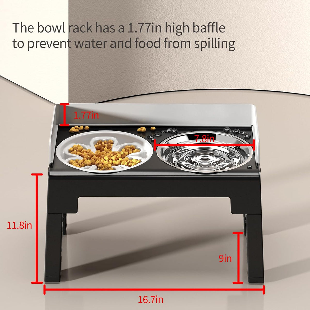Elevated Dog Bowls for Medium and Large Dogs, Spill-Proof Tiltable Dog Feeder with Slow Feeder Bowl and Stainless Steel Water Bowl, 6-Height Adjustable Raised Dog Bowl Stand