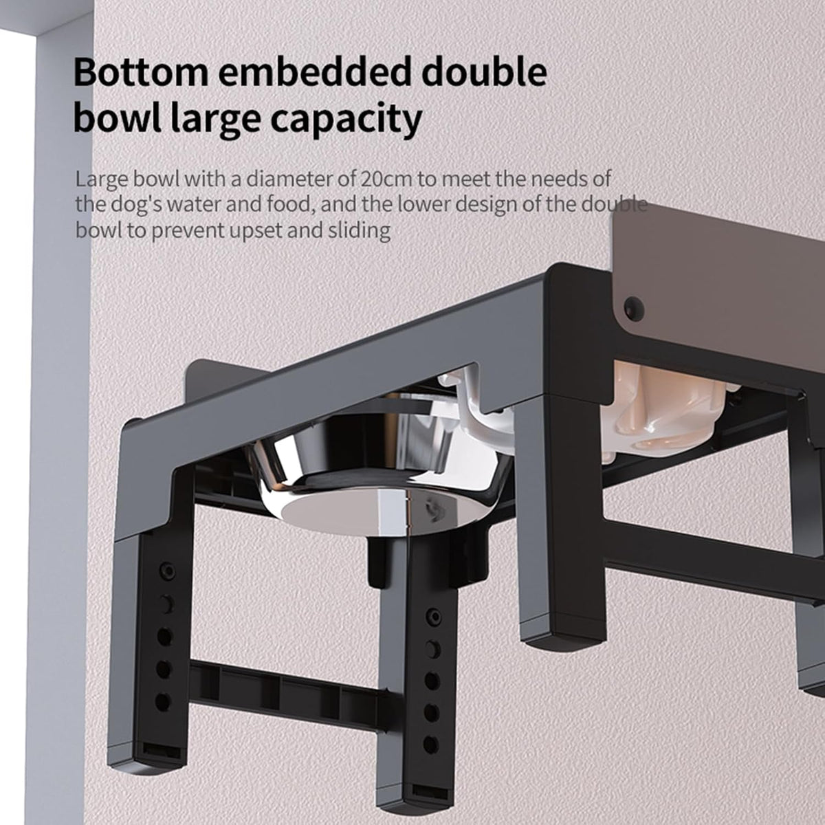 Elevated Dog Bowls for Medium and Large Dogs, Spill-Proof Tiltable Dog Feeder with Slow Feeder Bowl and Stainless Steel Water Bowl, 6-Height Adjustable Raised Dog Bowl Stand