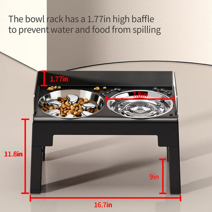 Elevated Dog Bowls for Medium and Large Dogs, Spill-Proof Tiltable Dog Feeder with Slow Feeder Bowl and Stainless Steel Water Bowl, 6-Height Adjustable Raised Dog Bowl Stand