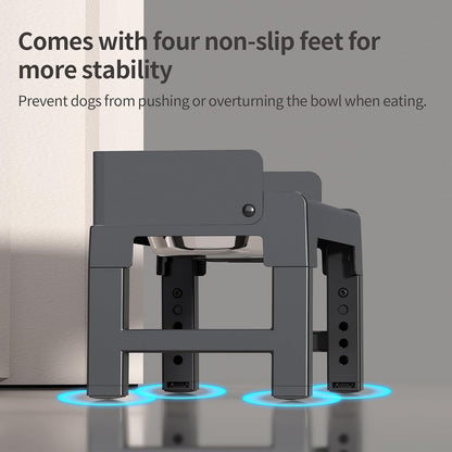 Elevated Dog Bowls for Medium and Large Dogs, Spill-Proof Tiltable Dog Feeder with Slow Feeder Bowl and Stainless Steel Water Bowl, 6-Height Adjustable Raised Dog Bowl Stand