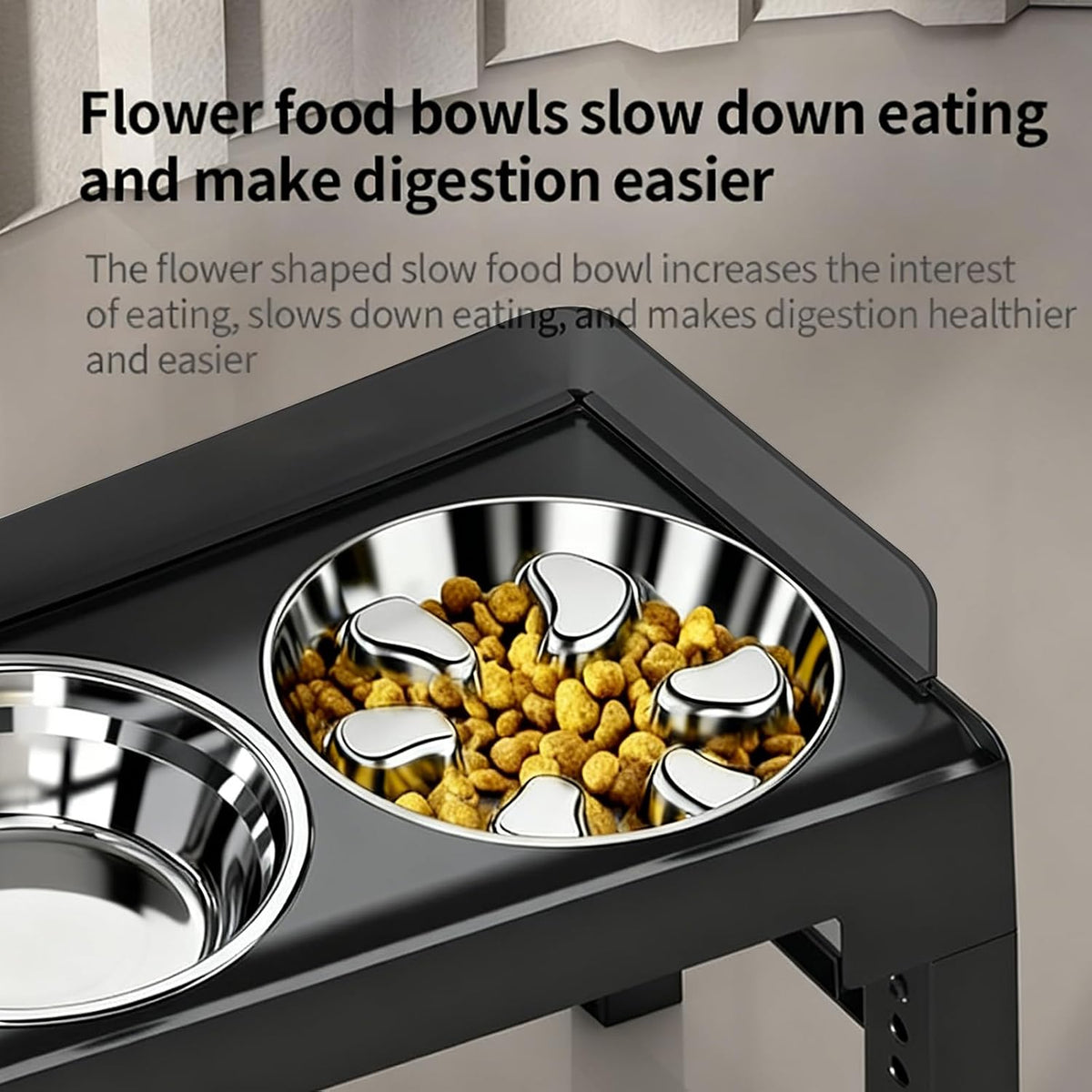 Elevated Dog Bowls for Medium and Large Dogs, Spill-Proof Tiltable Dog Feeder with Slow Feeder Bowl and Stainless Steel Water Bowl, 6-Height Adjustable Raised Dog Bowl Stand