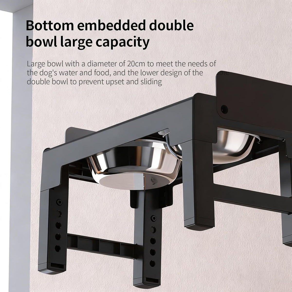Elevated Dog Bowls for Medium and Large Dogs, Spill-Proof Tiltable Dog Feeder with Slow Feeder Bowl and Stainless Steel Water Bowl, 6-Height Adjustable Raised Dog Bowl Stand