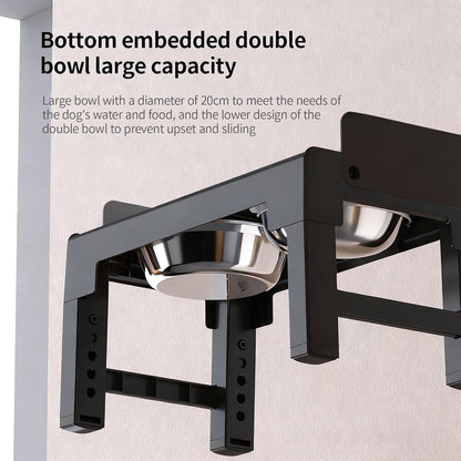 Elevated Dog Bowls for Medium and Large Dogs, Spill-Proof Tiltable Dog Feeder with Slow Feeder Bowl and Stainless Steel Water Bowl, 6-Height Adjustable Raised Dog Bowl Stand
