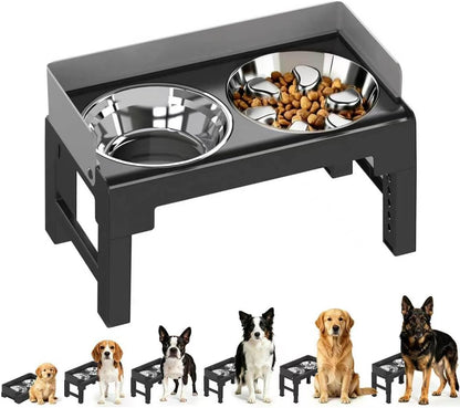 Elevated Dog Bowls for Medium and Large Dogs, Spill-Proof Tiltable Dog Feeder with Slow Feeder Bowl and Stainless Steel Water Bowl, 6-Height Adjustable Raised Dog Bowl Stand