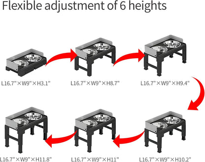 Elevated Dog Bowls for Medium and Large Dogs, Spill-Proof Tiltable Dog Feeder with Slow Feeder Bowl and Stainless Steel Water Bowl, 6-Height Adjustable Raised Dog Bowl Stand