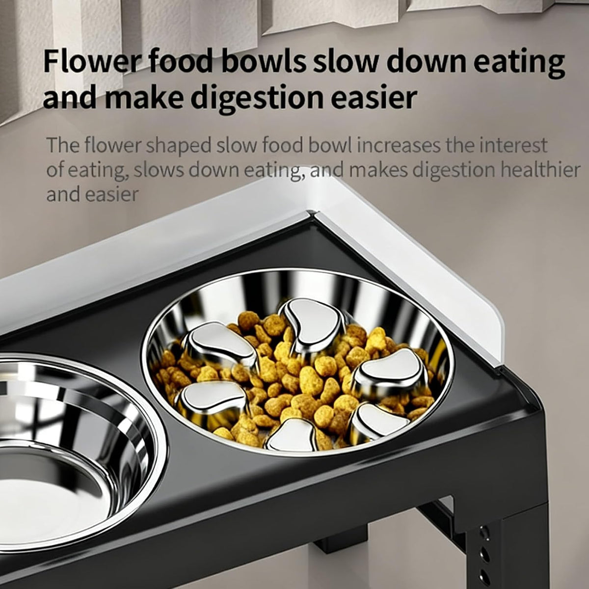 Elevated Dog Bowls for Medium and Large Dogs, Spill-Proof Tiltable Dog Feeder with Slow Feeder Bowl and Stainless Steel Water Bowl, 6-Height Adjustable Raised Dog Bowl Stand