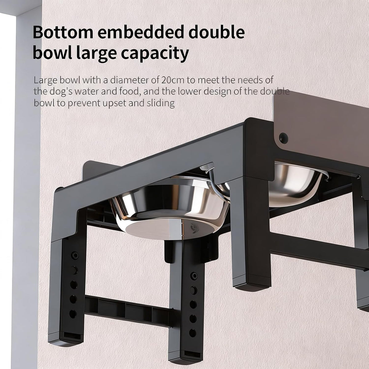 Elevated Dog Bowls for Medium and Large Dogs, Spill-Proof Tiltable Dog Feeder with Slow Feeder Bowl and Stainless Steel Water Bowl, 6-Height Adjustable Raised Dog Bowl Stand
