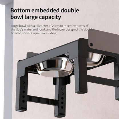 Elevated Dog Bowls for Medium and Large Dogs, Spill-Proof Tiltable Dog Feeder with Slow Feeder Bowl and Stainless Steel Water Bowl, 6-Height Adjustable Raised Dog Bowl Stand